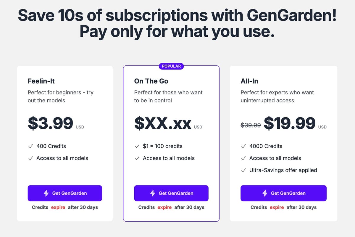 GenGarden Pricing Options